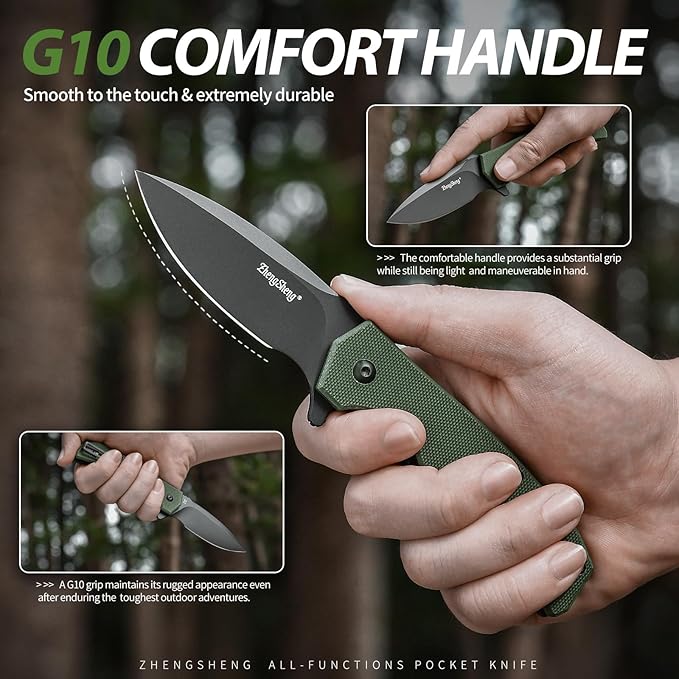 Praxis Folding Pocket Knife, 3.6" PVD Titanium Coating D2 Steel Blade Foldable Knife with G10 Handle Lightweight Camping Survival Hiking Knives