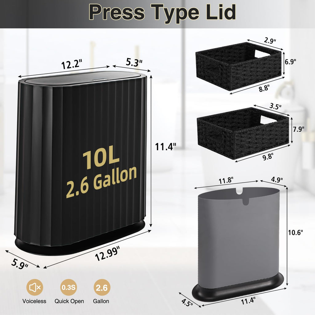 Small Bathroom Trash Can with Press Type Lid (3 Count)