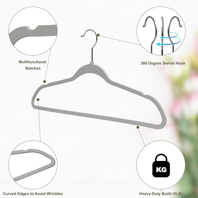 Quality Hangers 200 Pack Slim Plastic Hangers for Clothes - 16.5" Won't Crease Your Clothes, Heavy Duty Non-Velvet Gray Hangers, 360° Swivel Chrome Hook Dresses Coats Shirts