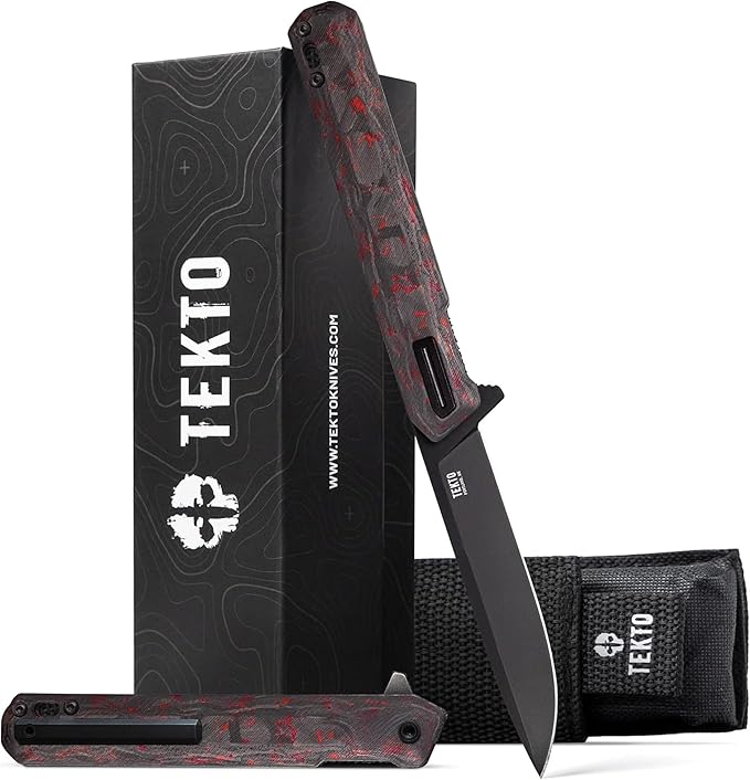 F2 Bravo Folding Pocket Knife - D2 Steel Blade, Ceramic Ball Bearings - EDC - Snap, Swift Flip for Camping - 2.4oz (68g), Forged Ember Handle, Black Titanium Accents (Tactical Patch Included)