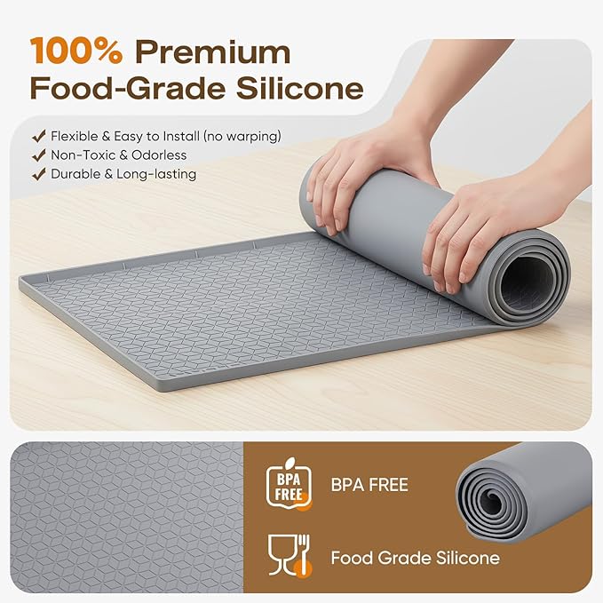 TRZZ Silicone Waterproof Under Sink Mat 28" x 19", Drip Tray and Cabinet Liner for Kitchen and Bathroom, Prevents Water Damage and Organizes Cabinets (Mint Green)