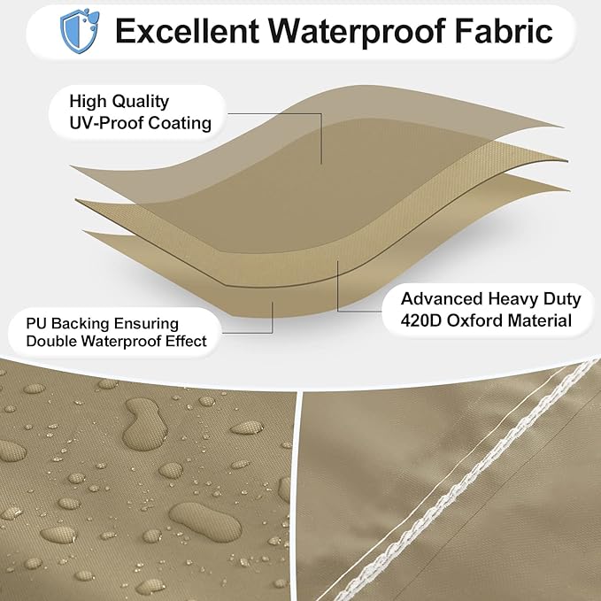 OutdoorLines Outdoor Waterproof Patio Table Furniture Set Covers - Square Weatherproof Patio Furniture Covering for Deck, Lawn and Backyard 126 L x 126 W x 32 H in, Camel