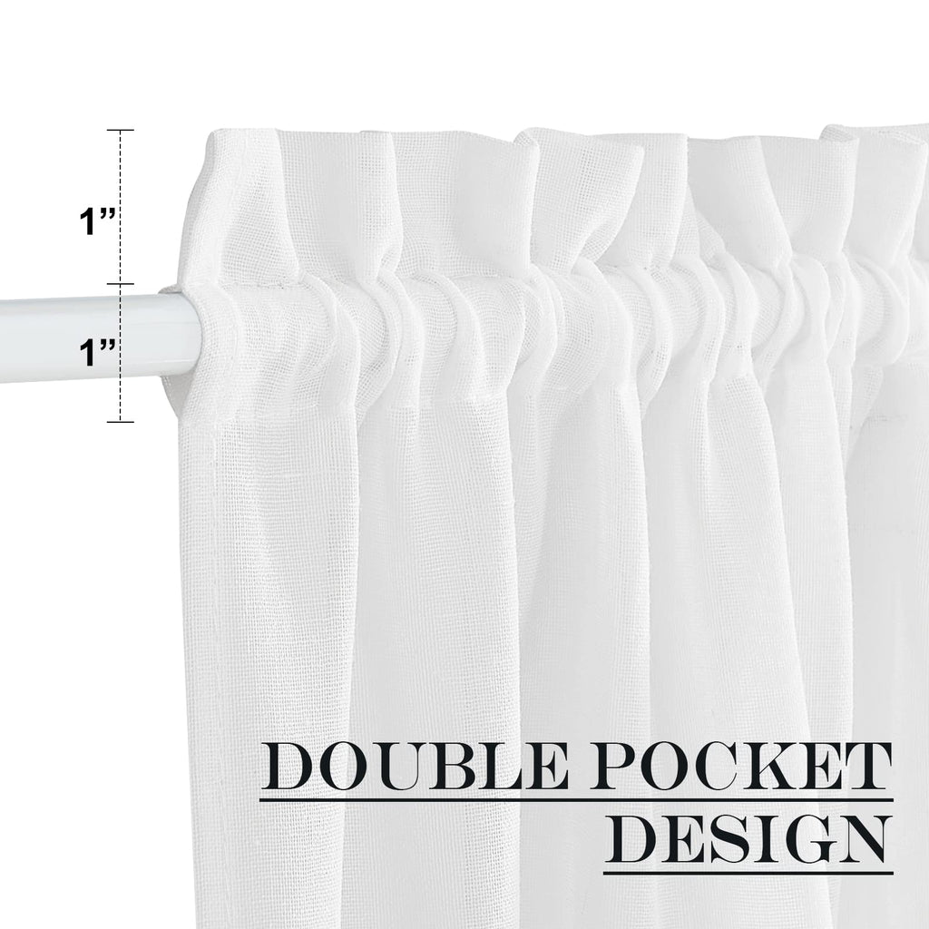White Linen Semi Sheer French Door Panels 80 inch Long