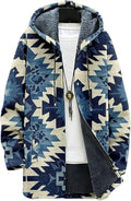 Men's Hooded Sweater Coat Knit Fleece Lined Long Cardigan Jacket with Zip Front Pocket Vintage Casual Zip Up