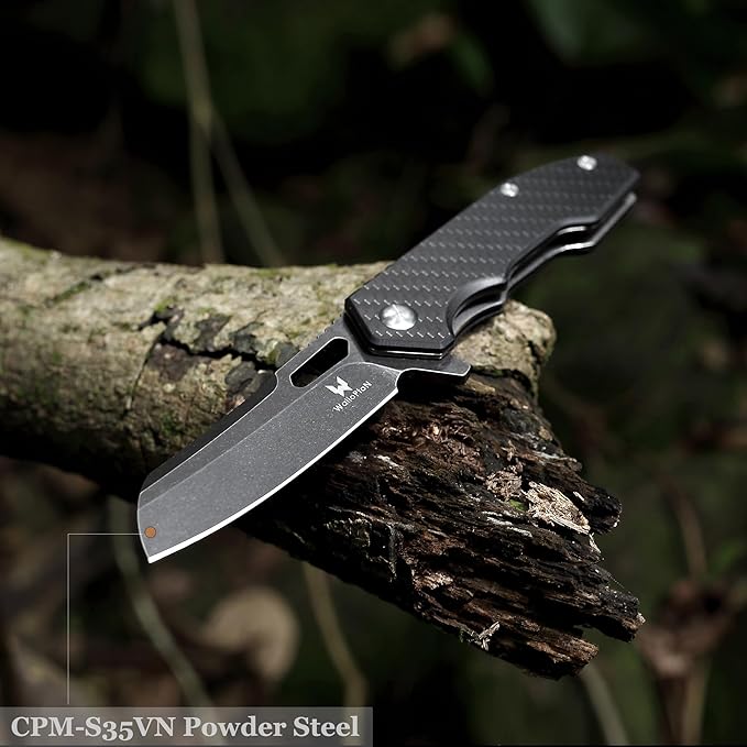 Folding Pocket Knife - 3.54'' CPM S35VN Black Steel Blade, Carbon Fiber Ergonomic Handle - Camping Outdoor Self-Defense & Protection EDC Knife, Men & Women Best Gifts