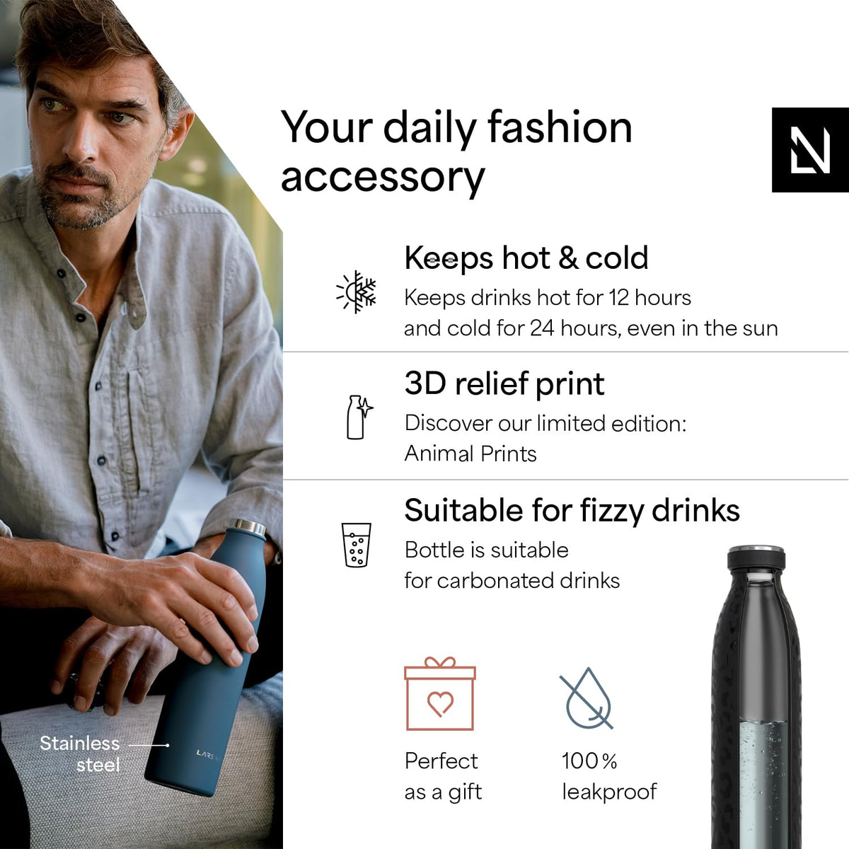 Stainless Steel Insulated Water Bottle 12oz 17oz 25oz 34oz 51oz