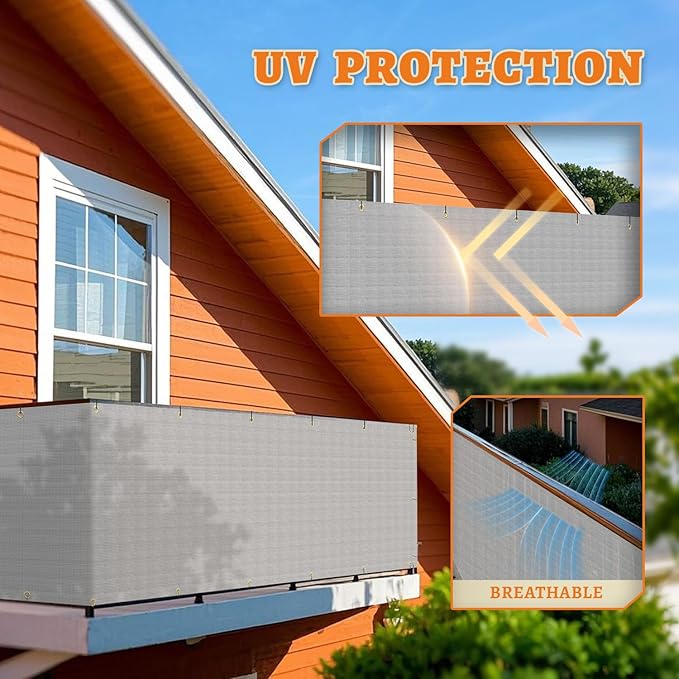2.5' x 287' Balcony Privacy Screen Fence Cover with Zip Ties Grommets for Apartment Patio Porch Deck Backyard Outdoor (Gray)