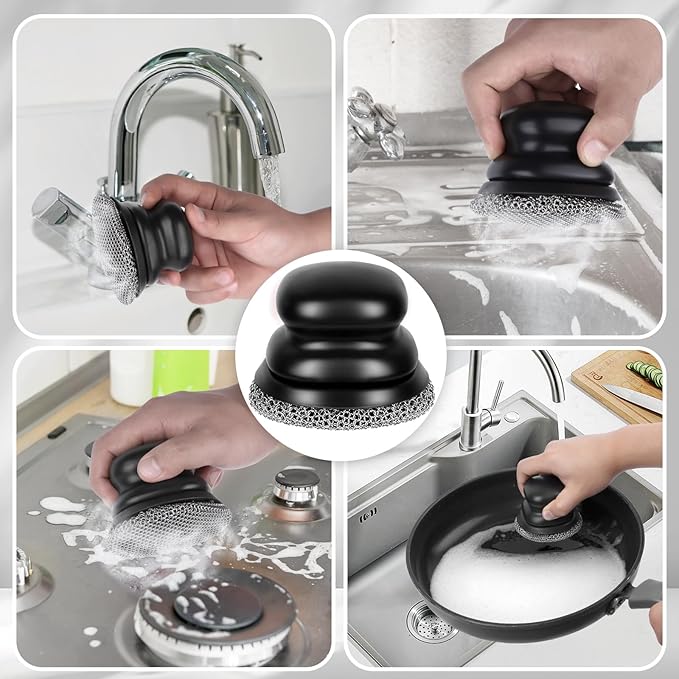 Onewly Cast Iron Scrubber and Scraper, Chain Mail Scrubber Cast Iron for Cleaning Dishes, Stock Pots, Pans, Griddles, Grills, Dish Scouring Pads