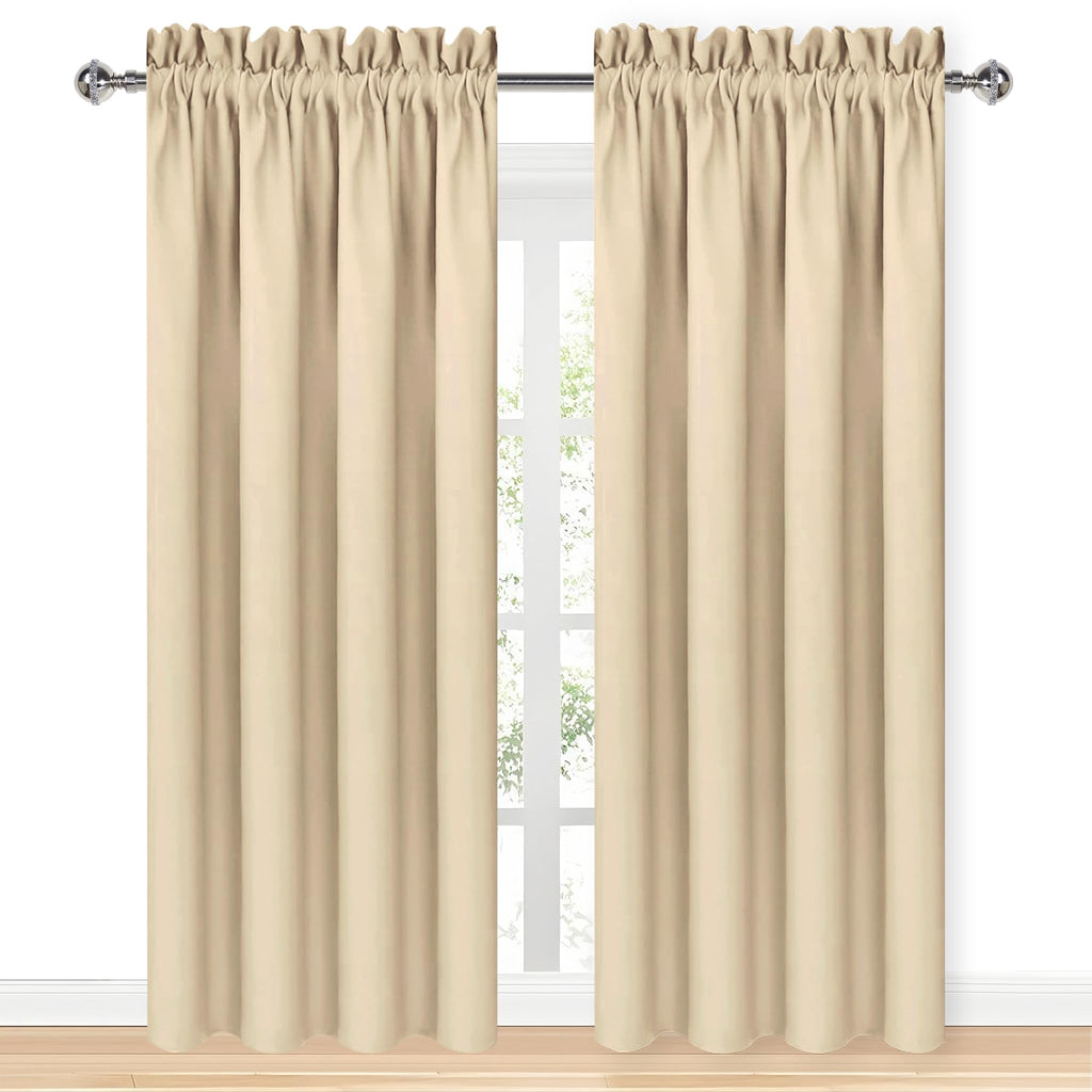 Blackout Curtains for Bedroom Living Room 38 x 84 Inch Long Beige (2 Count)