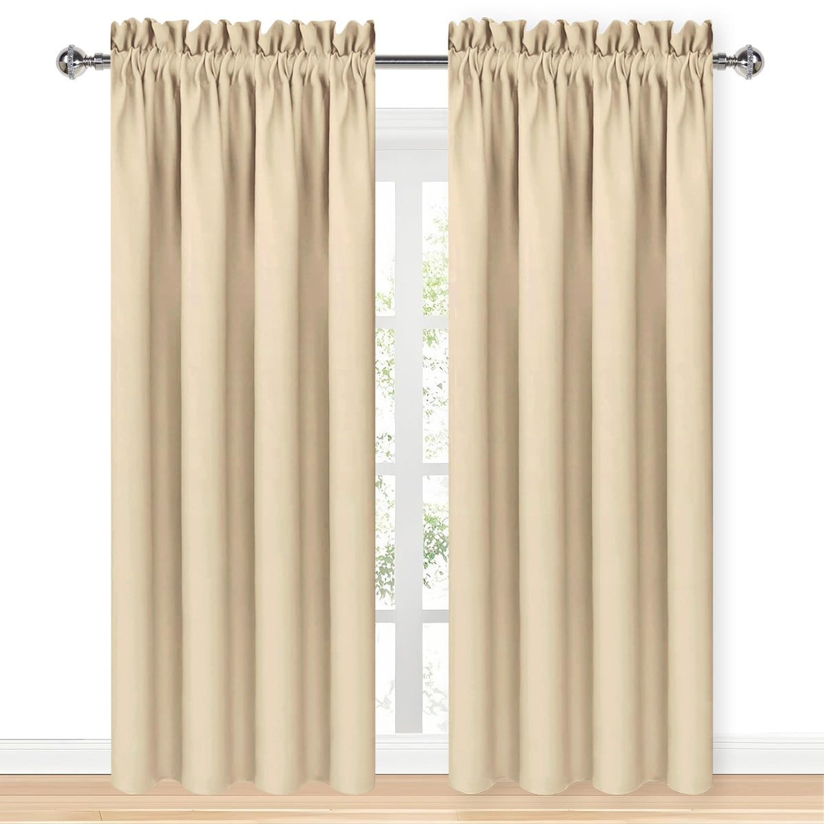 Blackout Curtains for Bedroom Living Room 38 x 84 Inch Long Beige (2 Count)