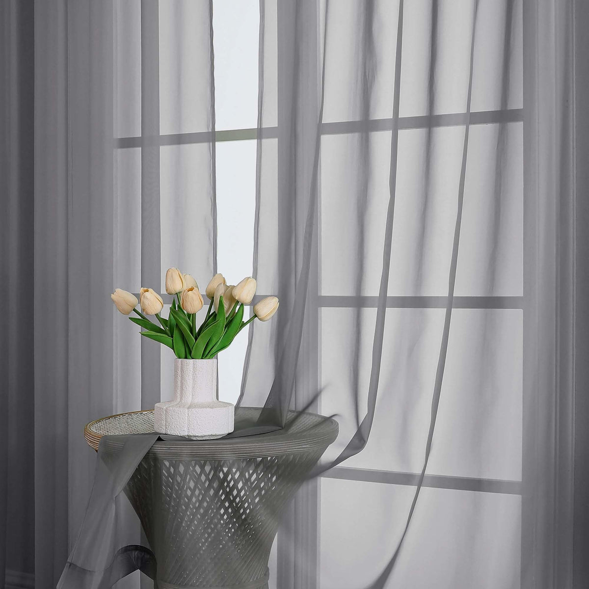 Charcoal Grey Sheer Curtains 63 Inches Long 2 Panels (2 Count)