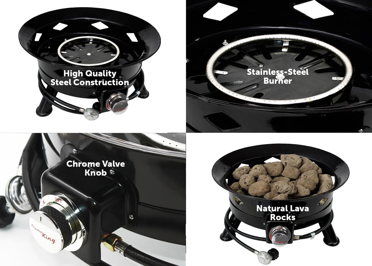 Flame King Smokeless Propane Fire Pit, 24-inch Portable Firebowl, 58K BTU with Self Igniter, Cover, & Carry Straps for RV, Camping, & Outdoor Living