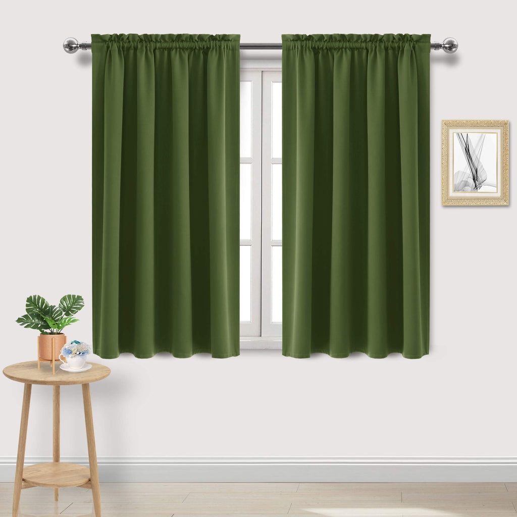 Blackout Curtains for Bedroom 52 x 45 Inch Long Olive Green 2 Panels (2 Count)