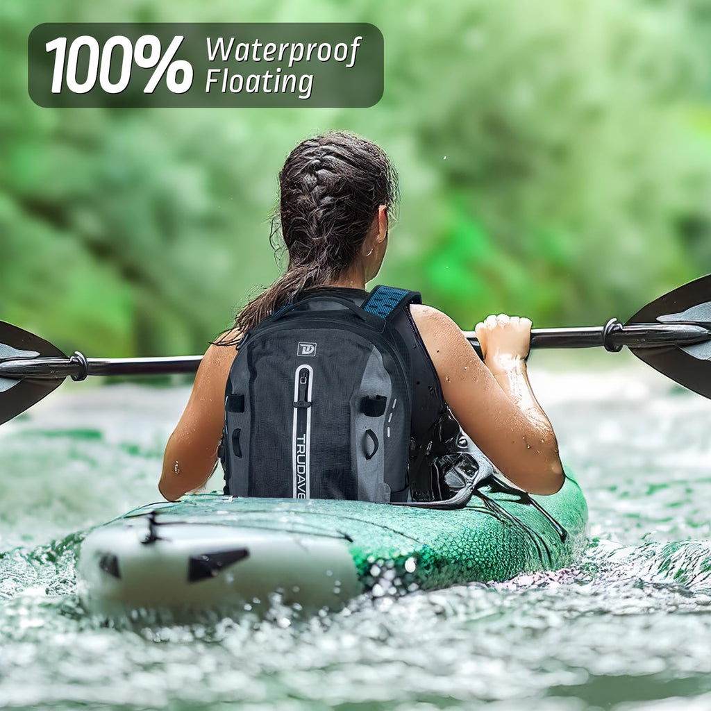 Trudave Waterproof Backpack, Waterproof Submersible Backpack, Floating TPU Coated Dry Bag with Airtight Zipper for Kayak, Fishing, Boating, Hiking (30L)