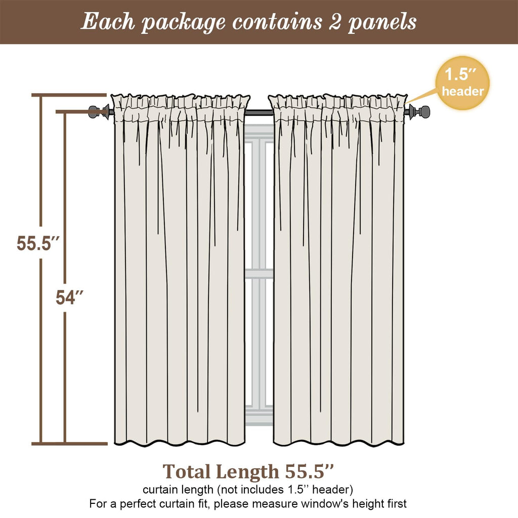 Cream Sheer Curtains 54 Inch Long 2 Panels (2 Count)