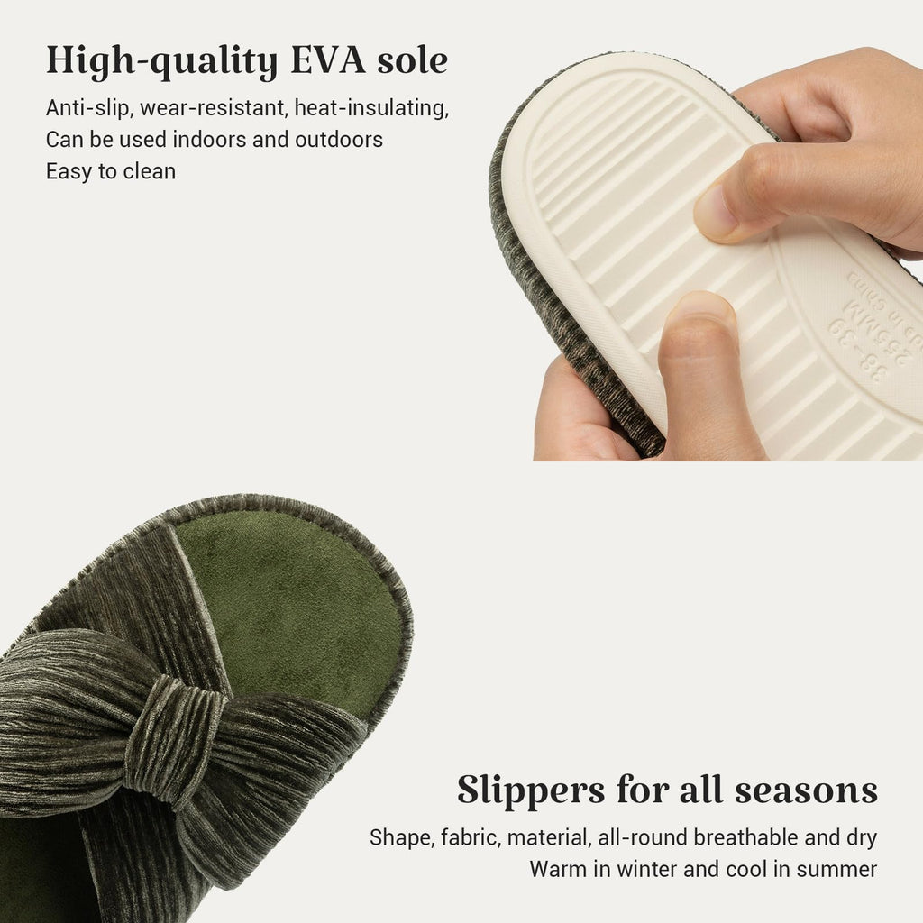 Slippers for Women Memory Foam House Bedroom Bow Crossbands Pearlescent Slipper Shoes Comfy Trendy Gift Slippers Olive Size 9 10 8.5