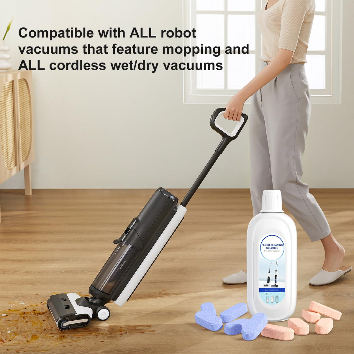 5 Bottles Compatible with Tineco Cleaning Solution 500ml Per Bottle Lavender Scents Floor Cleaner Compatible with All Robot Vacuums with Mopping and Cordless Wet (84.5 Ounce)