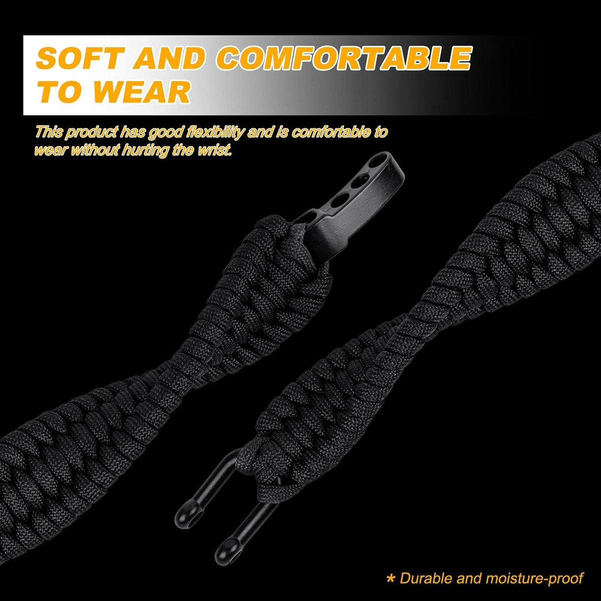 Oadnfa Survival Bracelet,Tactical Paracord Bracelet with Forged Stainless Steel U-Type Shackle Connection Three Holes Adjustable,Bearable 550 lb Disassembled Parachute Rope for Emergency(Black)