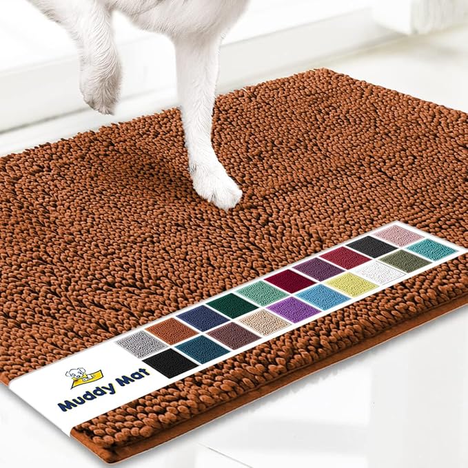 Muddy Mat® AS-SEEN-ON-TV Highly Absorbent Microfiber Door Mat and Pet Rug, Non Slip Thick Washable Area and Bath Mat Soft Chenille for Kitchen Bathroom Bedroom Indoor and Outdoor - Orange 24" x 120"