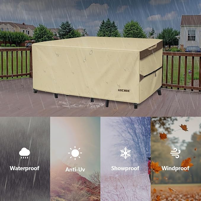 Outdoor Patio Furniture Cover - Heavy Duty Waterproof 600D Tough Canvas Protector for Square Table Cover, All-Season Dining Table and Chair Cover (86L x 86W x 28H Inch)