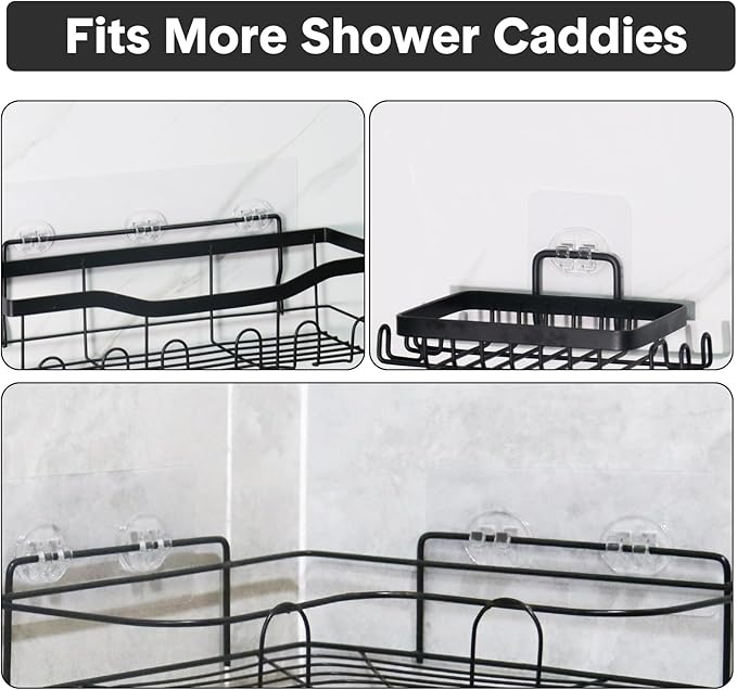 12 Pack Clear Plastic Shower Caddy Adhesive Hooks, Strong Adhesive, Waterproof, No Drilling, 12 Count, Modern Style, Suitable for Bathroom and Kitchen