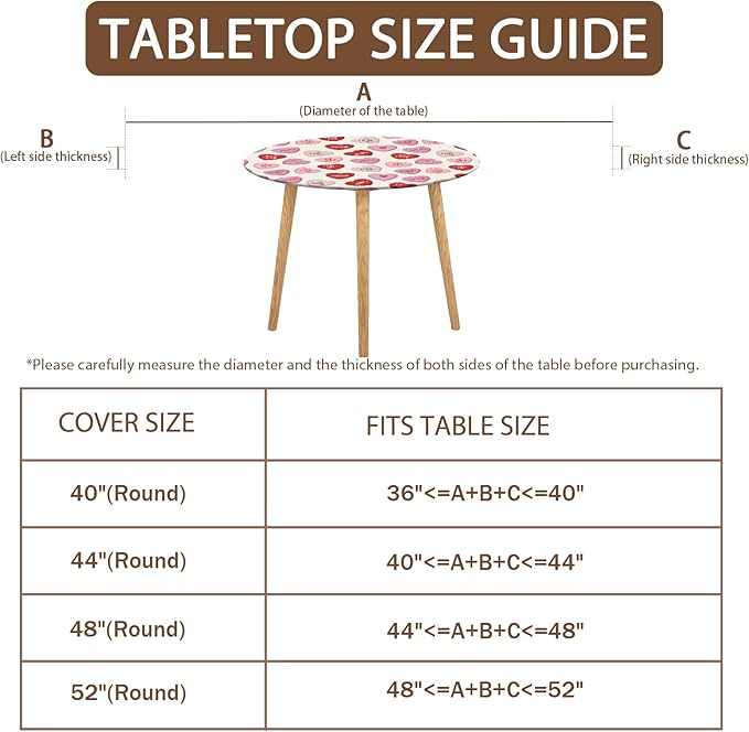 Valentines Day Round Fitted Tablecloth with Elastic Pink Red Love Hearts Circle Table Cloth for 48-52" Round Tables Wipeable Waterproof Valentines Decorative Table Cover for Picnic Dining Party Decor