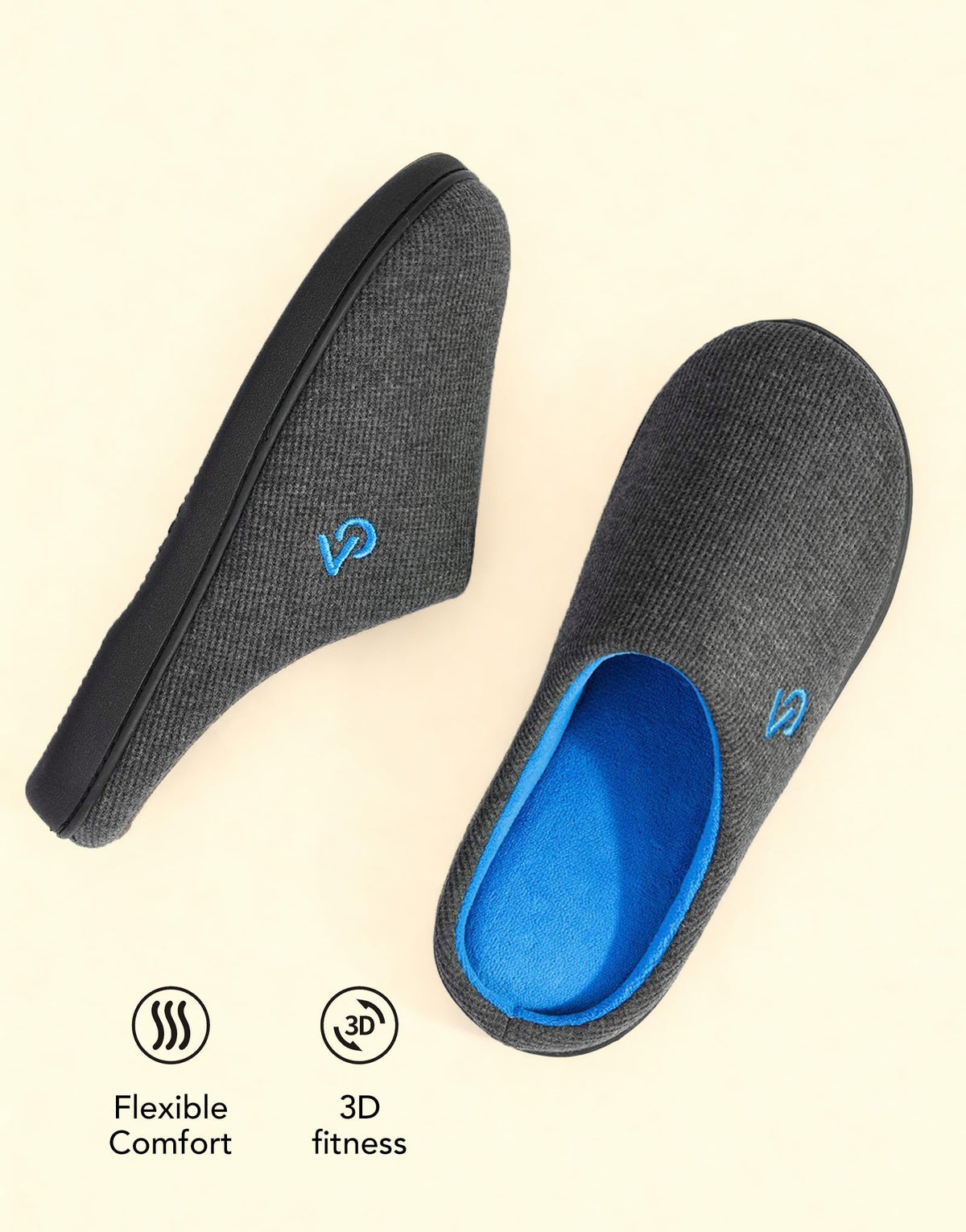 Men's Two Tone Cozy House Slippers Dark Gray