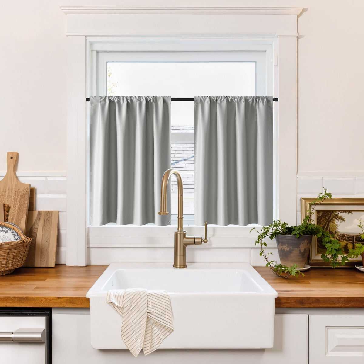 100% Blackout Bathroom Curtains Over Sink 24 inches Long (2 Count)
