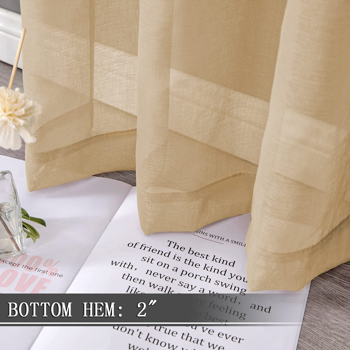 Short Sheer Curtain Living Room Linen Textured Curtains Sheer Light Filtering Voile Rod Pocket Curtain for Bedroom (2 Count)