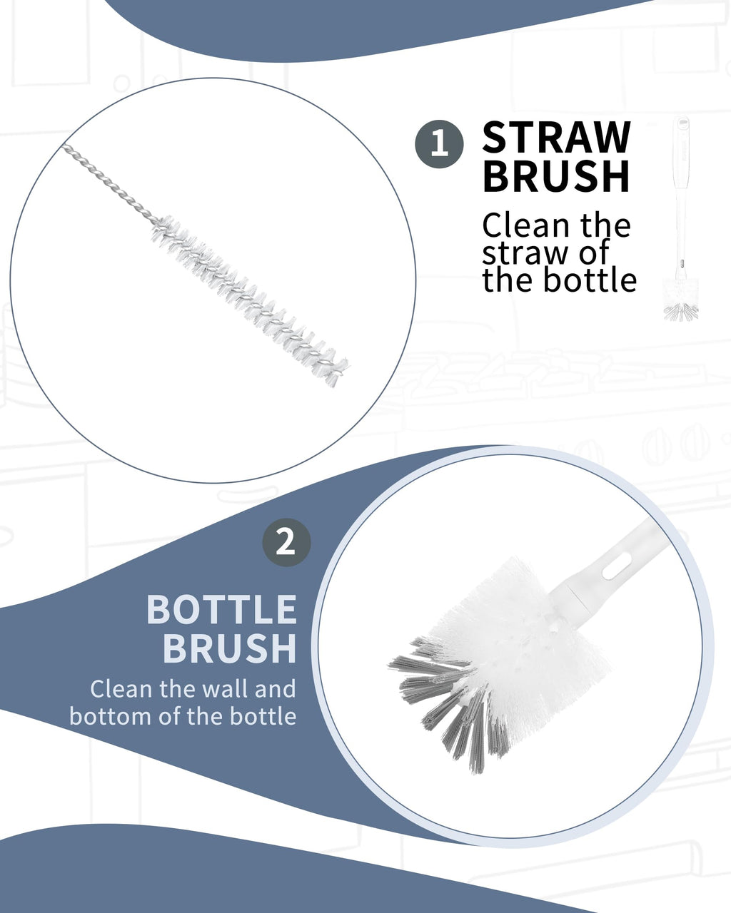 2 in 1 Bottle Brush with Straw Cleaner Brush (2 Count)