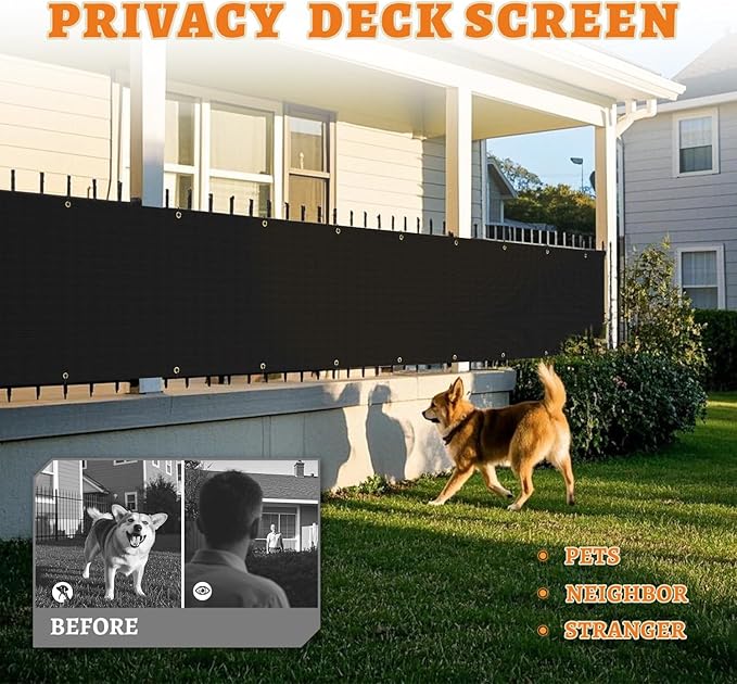 2.5' x 116' Balcony Privacy Screen Fence Cover with Zip Ties Grommets for Apartment Patio Porch Deck Backyard Outdoor (Black)