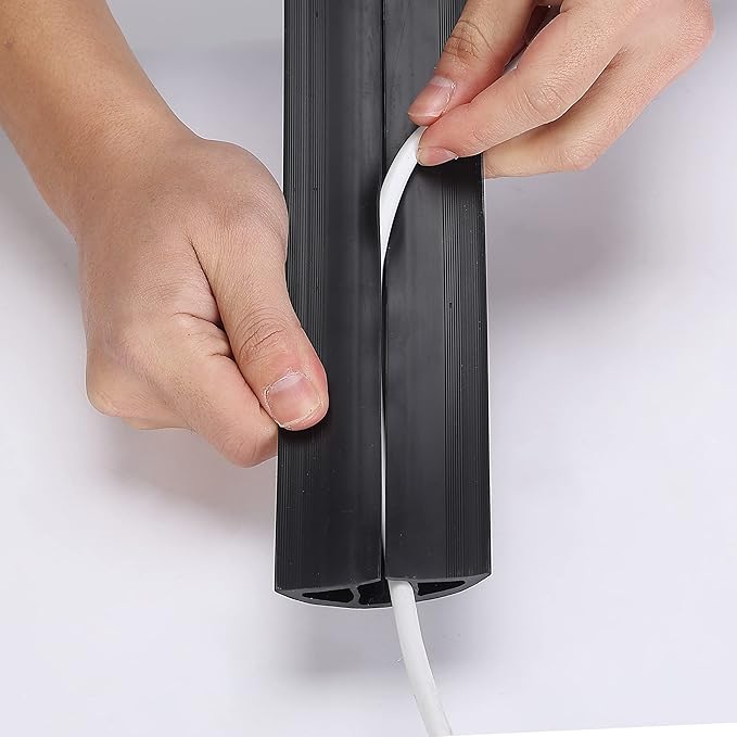 Bates- Floor Cord Cover, 8ft, Cable Cavity 0.6" (W) x 0.31" (H), Heavy Duty Wire Protector, PVC Extension Cords Hider, Protect Cords, Prevent Cable Trips, Cord Hider for Office, Home, Outdoor