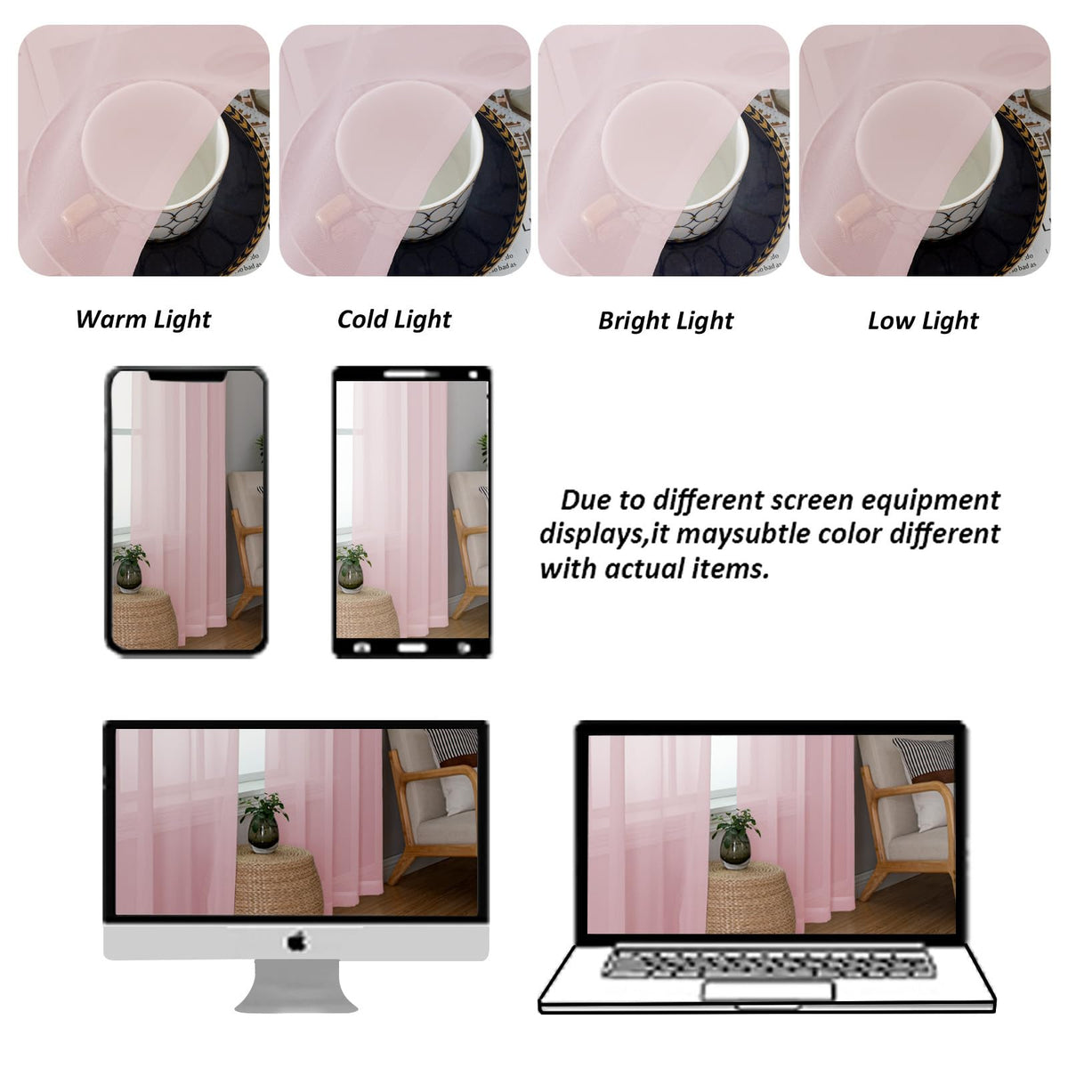 Extra Long Blush Pink Sheer Curtains 108 Inches Long 2 Panels (2 Count)