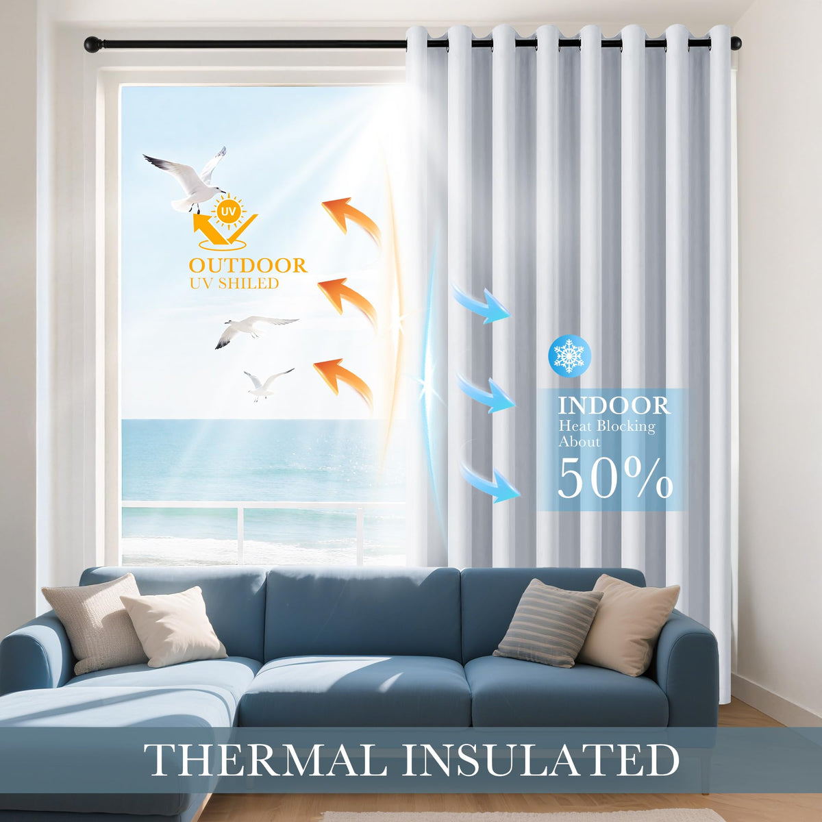 Greyish White Room Darkening Kitchen Curtains 2 Panels Set