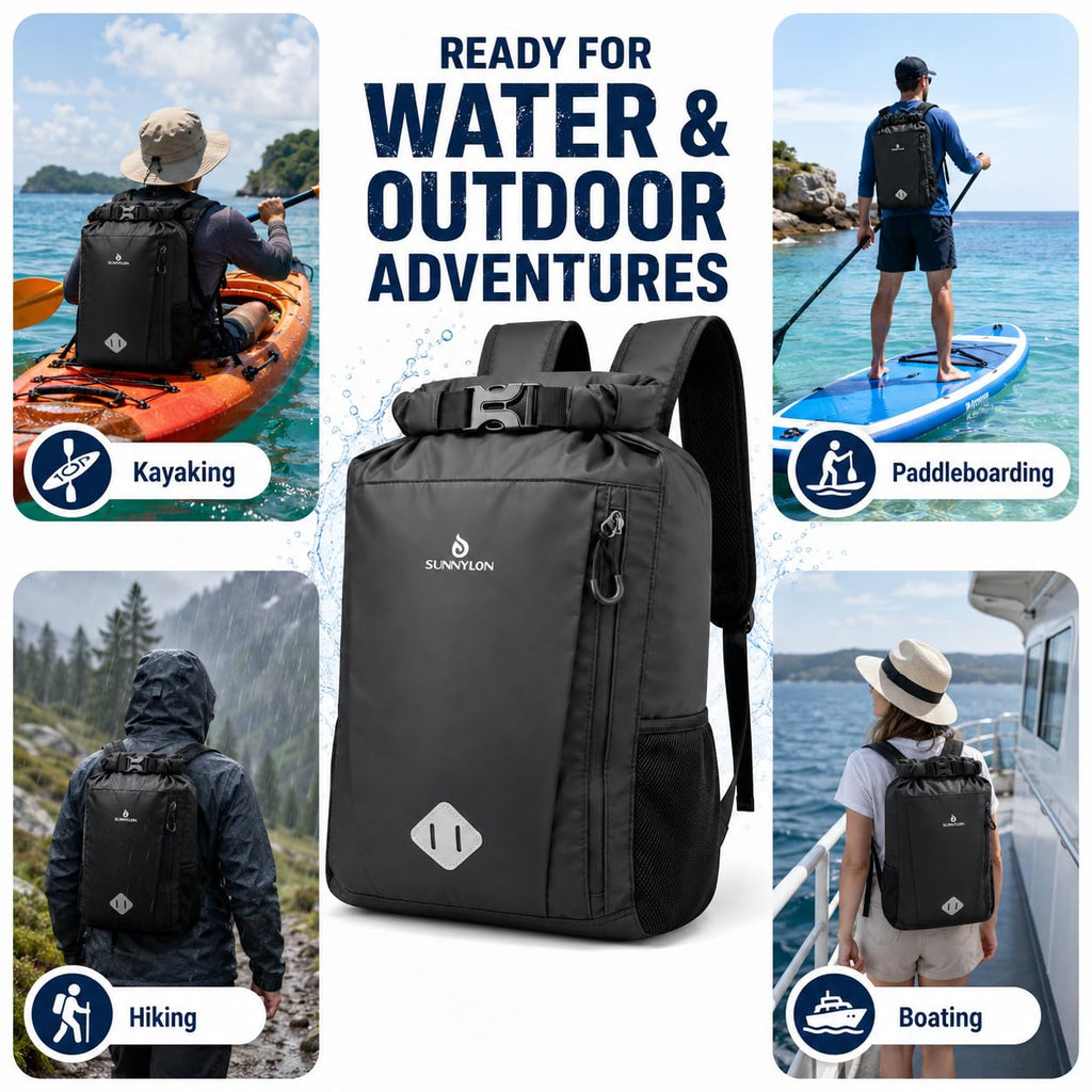 Sunnylon Dry Bag Backpack, 20L Dry Bag Waterproof with Waist Pouch and Phone Case,Roll top Dry bag for kayaking,Marine dry bag for Kayaking, Beach, Rafting, Boating, Hiking, Camping and Fishing