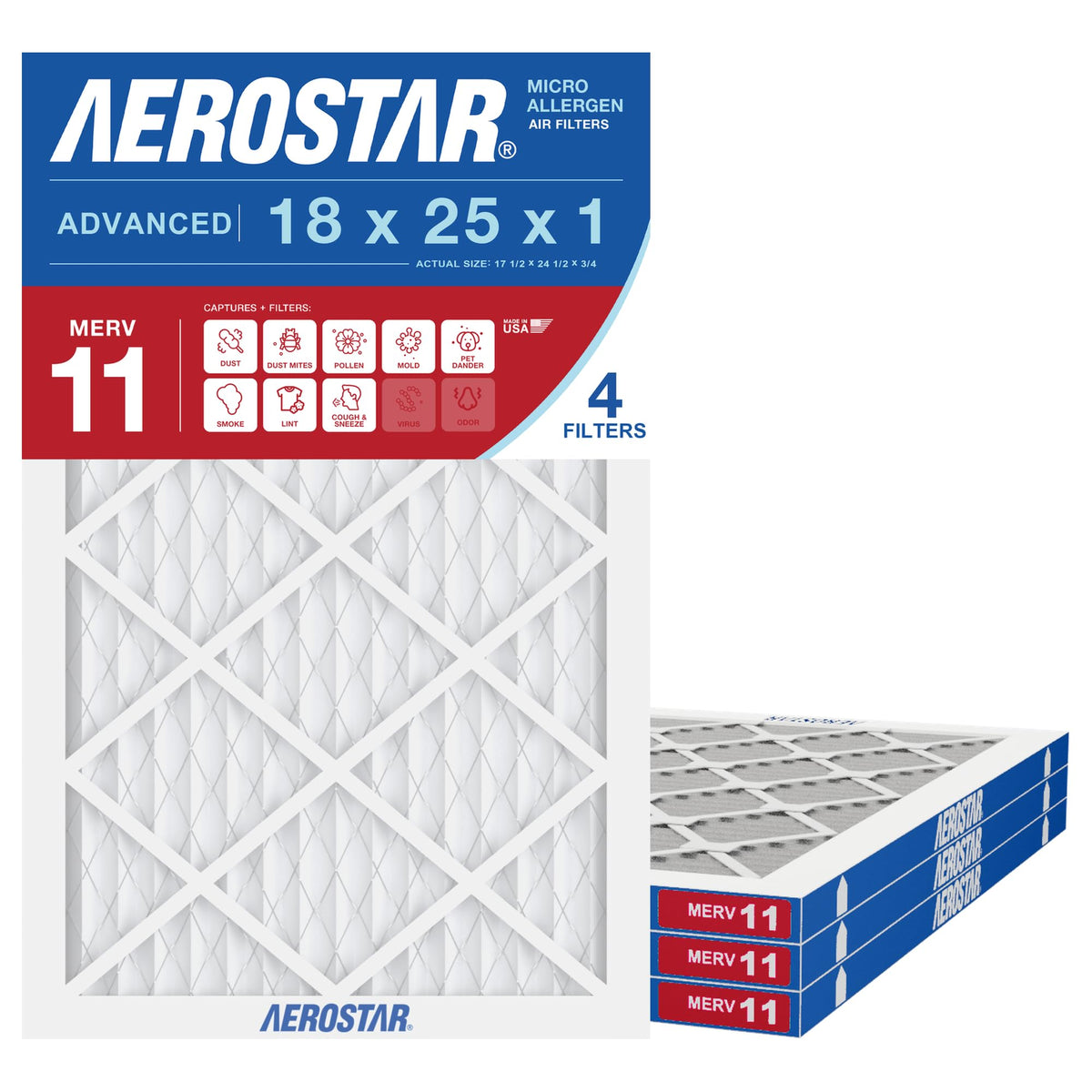 Air Filter 18x25x1 MERV 11 AC Filter (4 Count)