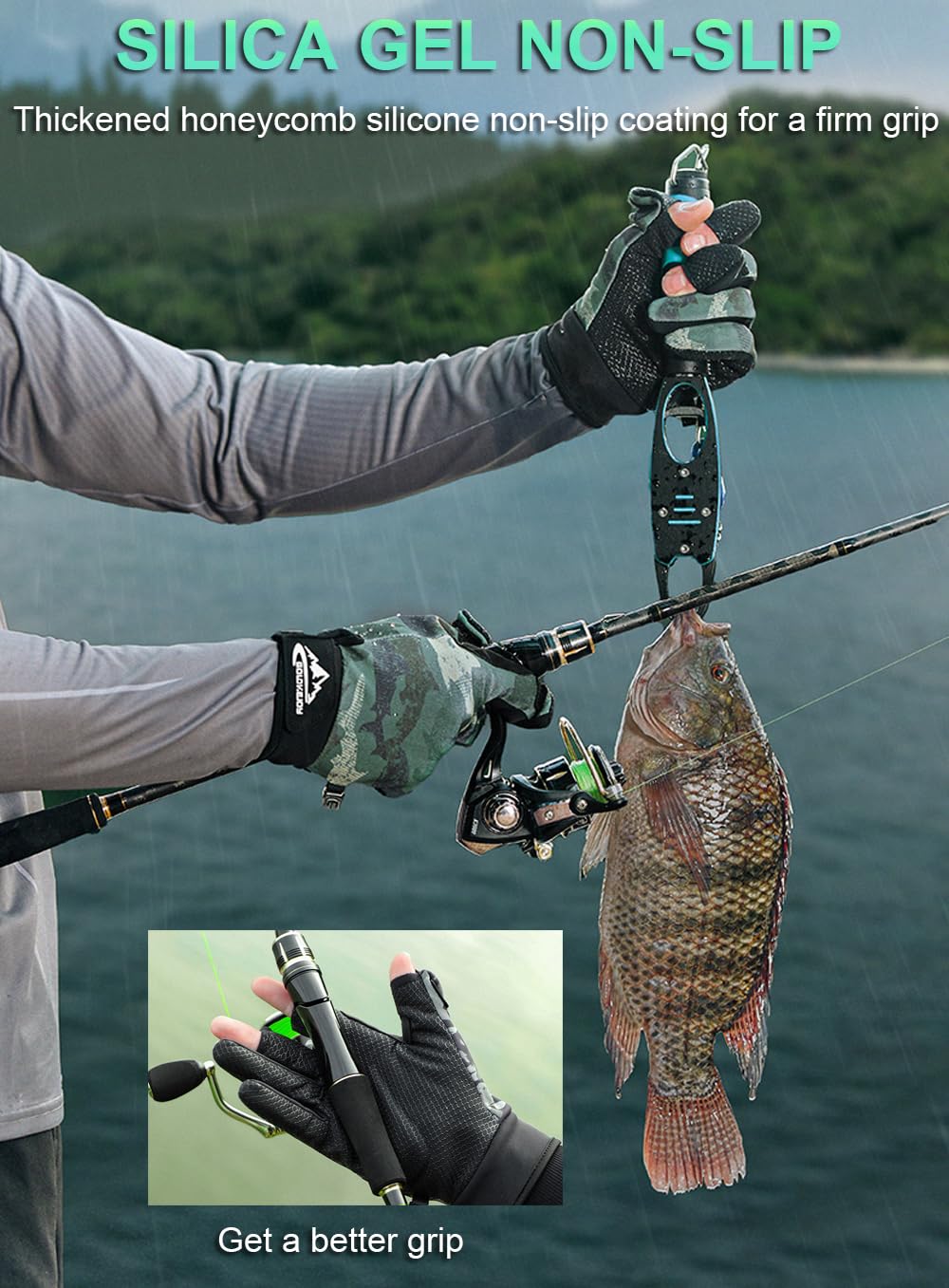SUJAYU Fishing Gloves for Men & Women, Ice Fishing Hunting Gloves Cold Weather, Kayak Fly Fishing Gear (Camo Green, X-Large)