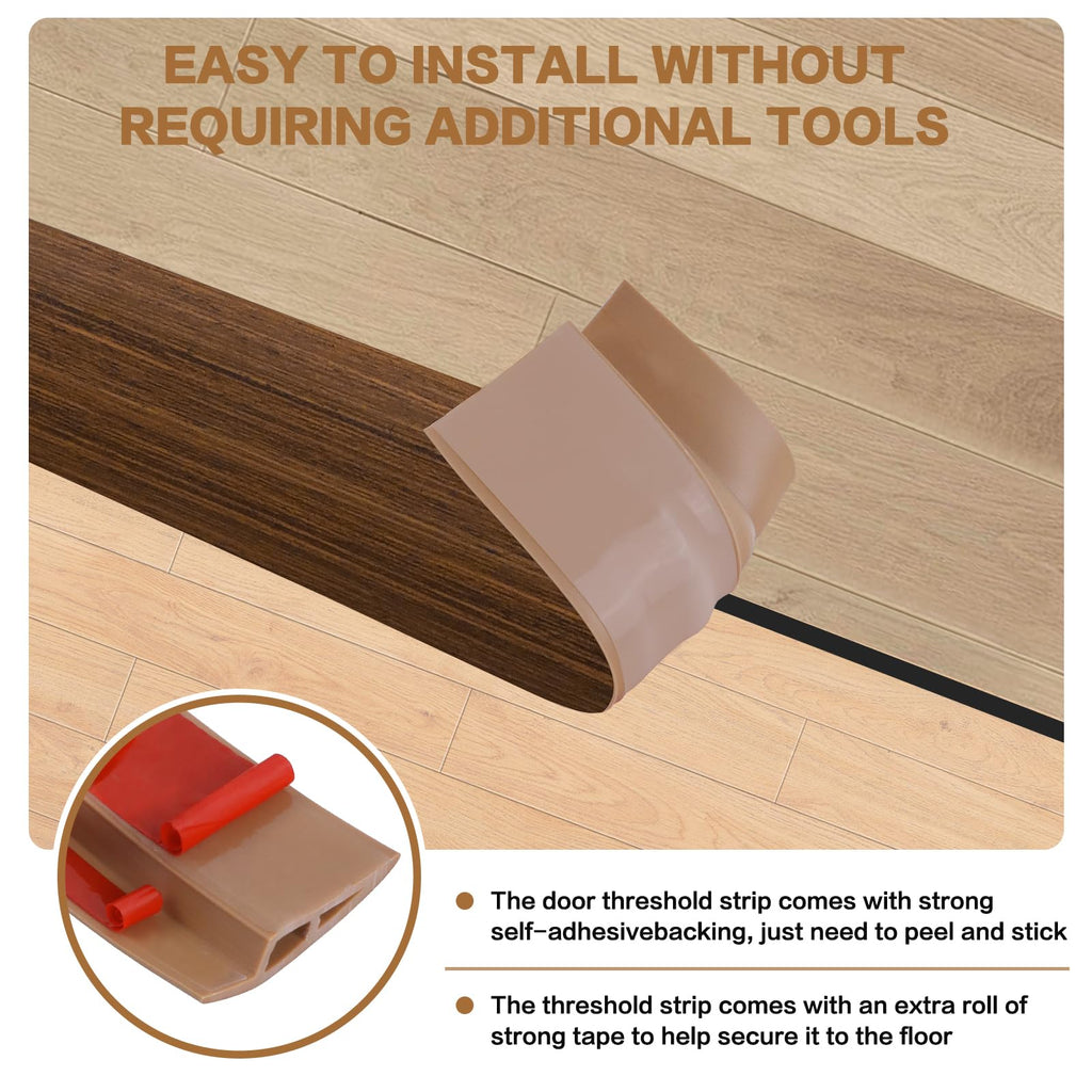 Floor Transition Strip Vinyl Door Threshold Ramp Self Adhesive Carpet Edging Strip Doorway Edge Trim (3.3 Foot)