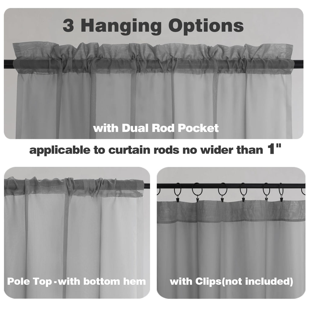 Charcoal Grey Sheer Curtains 84 Inches Long 2 Panels (2 Count)