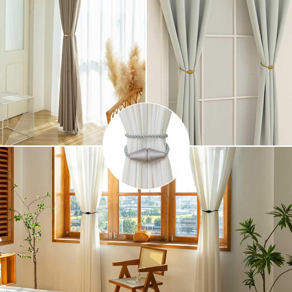 Magnetic Curtain Tiebacks 2 Pack Outdoor Rope Curtain Tie Backs Decorative Window Treatment Holdbacks for Home Decorative Curtain