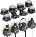 Never-Lose 1s Lock Spring Cable Solution – Rotatable Cable Clips, Strong Adhesive Cord Organizer & Wire Holder for Desk, Car, Wall & Nightstand, Tangle-Free Cable Management, 12 Pack (Black)