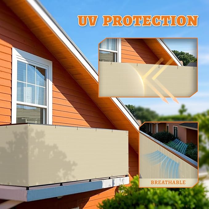 2.5' x 127' Balcony Privacy Screen Fence Cover with Zip Ties Grommets for Apartment Patio Porch Deck Backyard Outdoor (Beige)