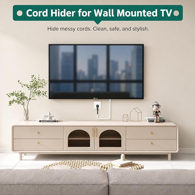 Cord Hider Raceway Kit, 78 inch Wall Cable Hider for 1-2 Cable, Silicone Material Hiding Wall Mount TV Powers Cords in Home Office, W0.75 H0.5in White