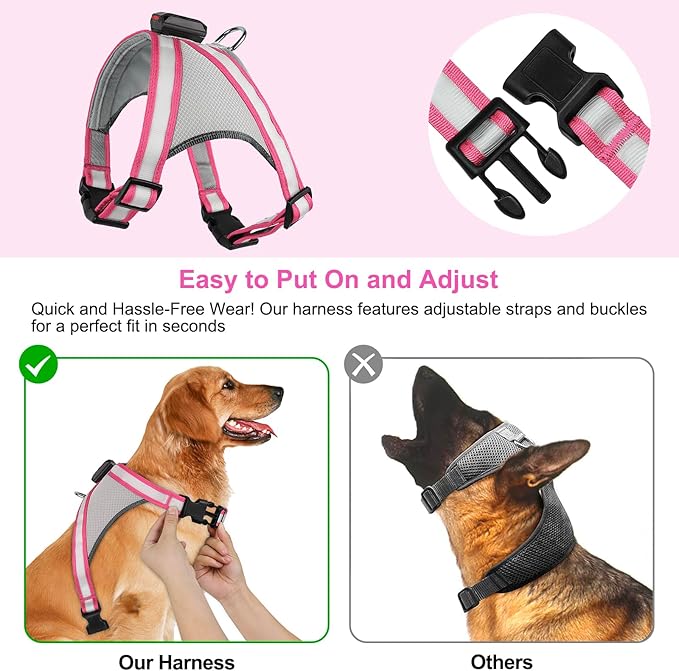 Visinite LED Dog Harness, USB Rechargeable Light Up Dog Vest, 2 Illuminate Modes Glow in The Dark Dog Harness, Adjustable Lighted Pet Harness Light for Night Walking Safety (Pink, M)
