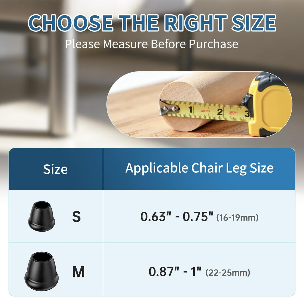1" Heavy Duty Rubber Chair Leg Caps (8 Count)