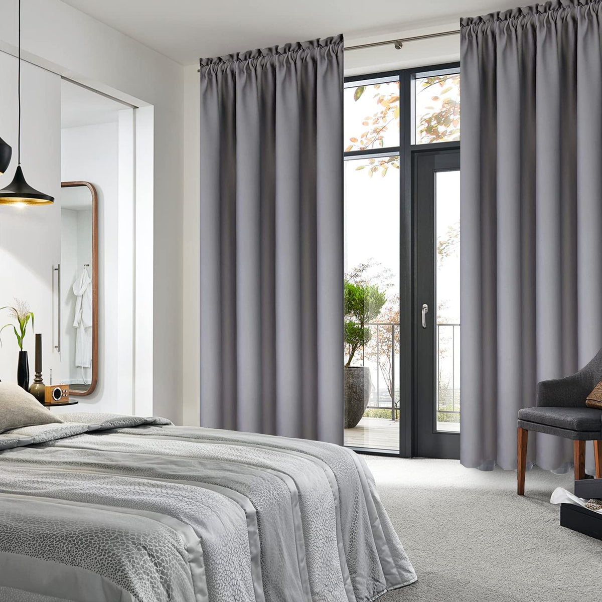 Blackout Curtains for Bedroom Living Room 42 x 72 Inch Long Grey (2 Count)
