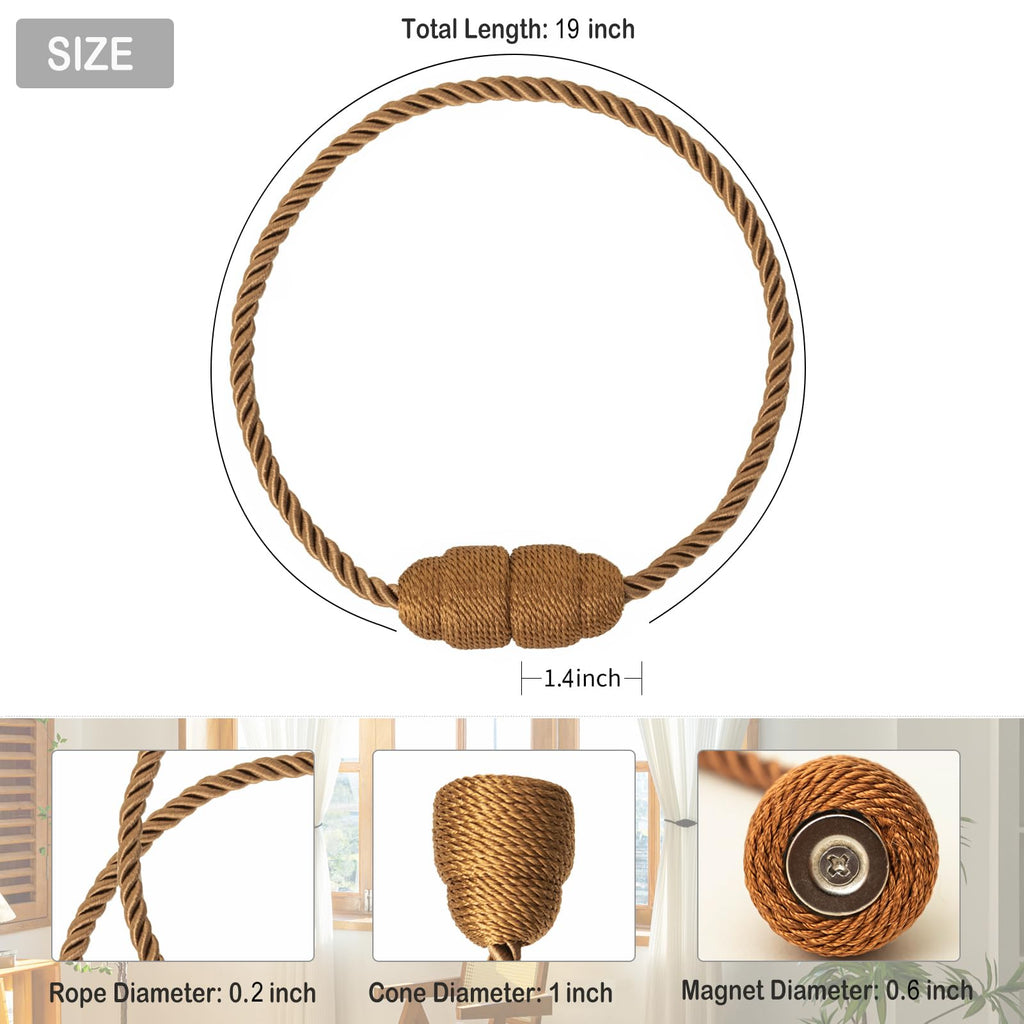 Magnetic Curtain Tiebacks Rope Curtain Tie Backs for Curtains 2 Pack Curtain Holders for Drapes Decorative Window Curtain Holdbacks (2 Count)