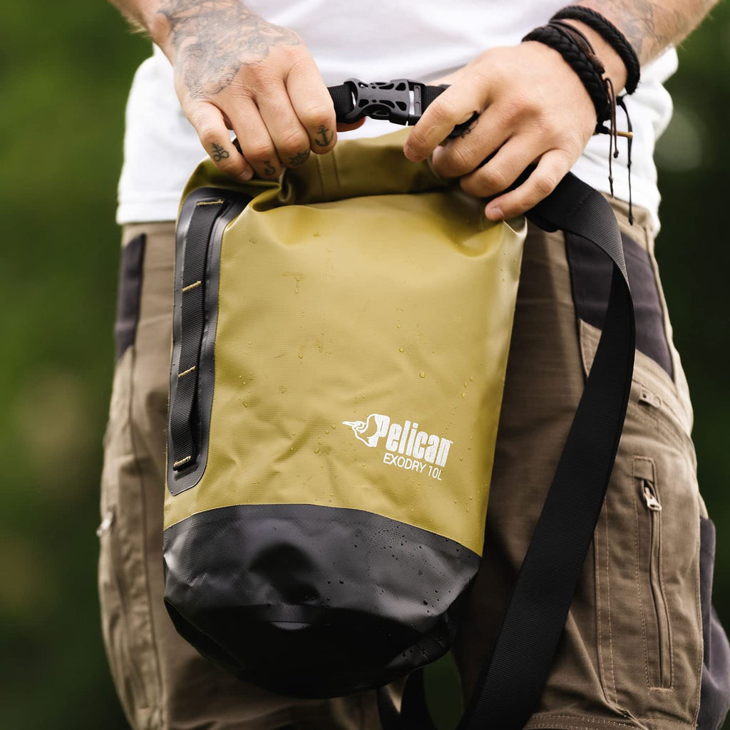 Pelican ExoDry 20L Medium Drybag - Waterproof - Shoulder Straps - Thick & Lightweight - Roll Top Dry Compression - Keeps Gear Dry for Kayaking, Rafting, Hiking and Fishing - Black