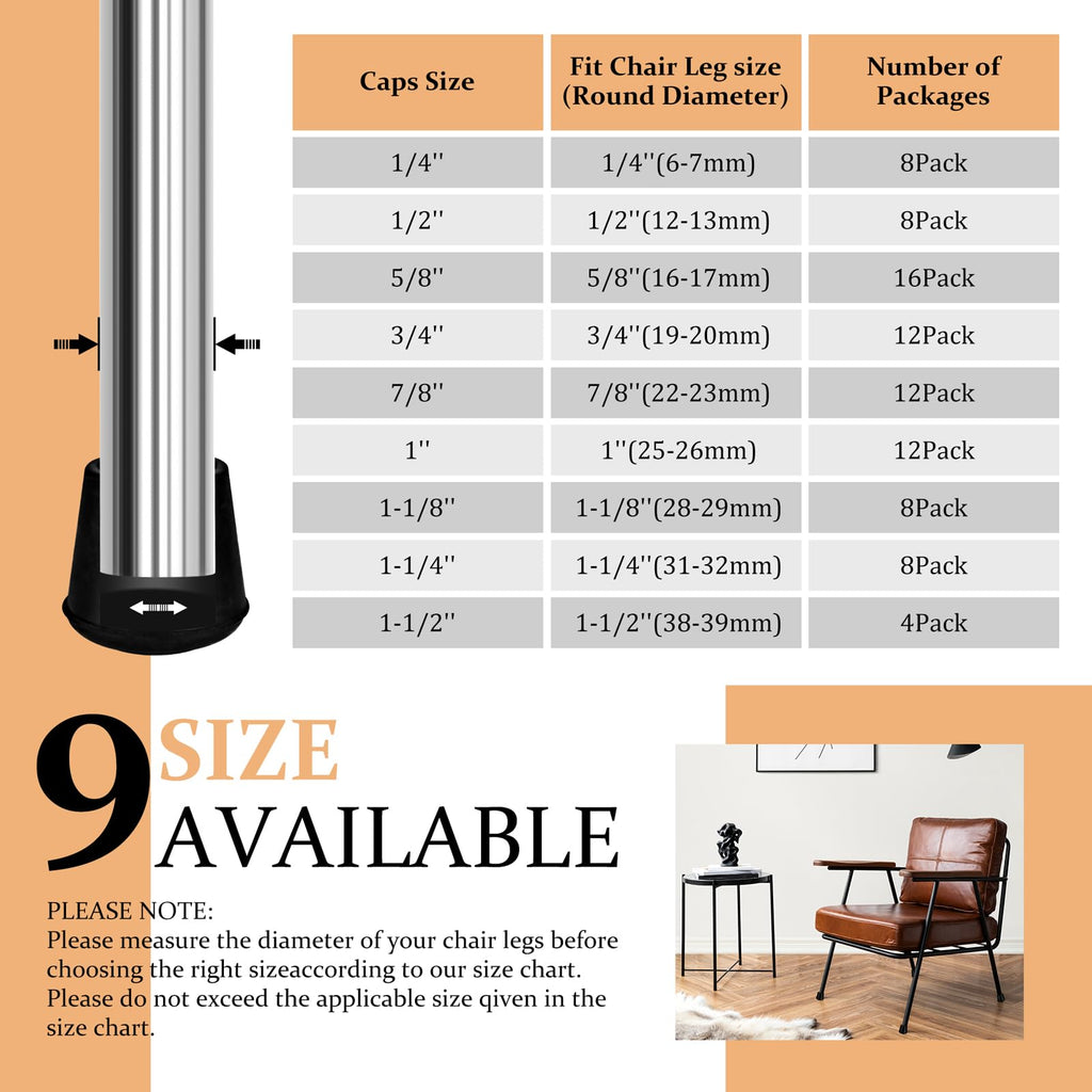3 4" Round Rubber Chair Leg Tips Caps (24 Count)