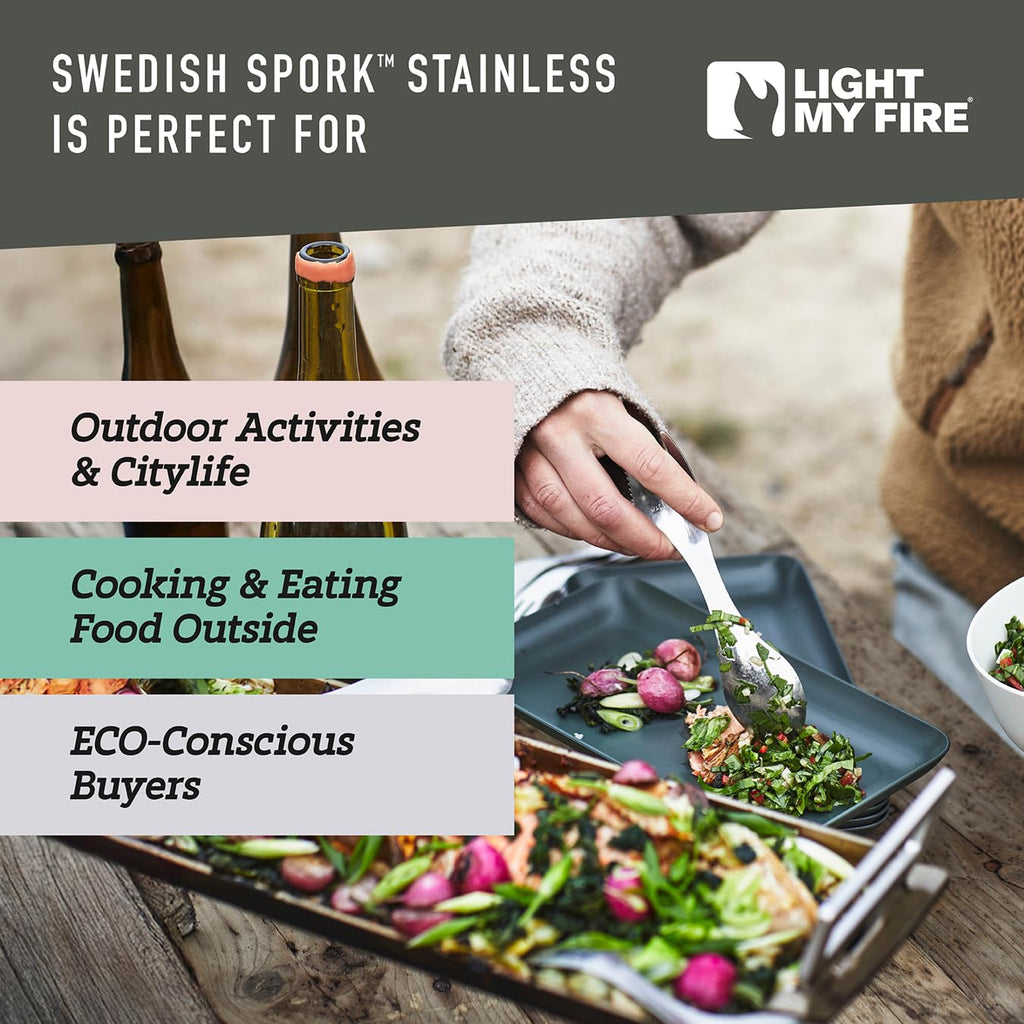 Light My Fire Sporks Stainless Steel (18/8) Camping Spork, Unbreakable Fork Spoon Knife Set - Sporks Reusable Camping Utensils, Durable & Lightweight Metal Spork, Outdoor Hiking Survival Gear
